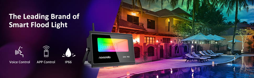 Novostella 20W Smart Flood Lights 2 pack RGBCW 2700K 6500K IP66